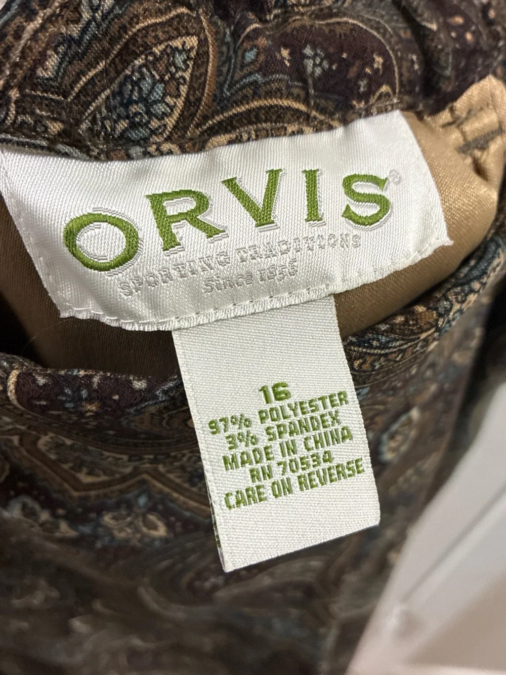 Vtg Orvis Brown Paisley Maxi Skirt with Subtle Teal Accents